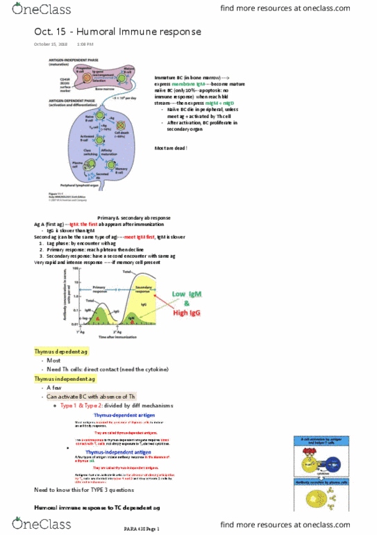 PARA 438 Lecture Notes - Lecture 13: Immunoglobulin M, Immunoglobulin G, Cytokine thumbnail