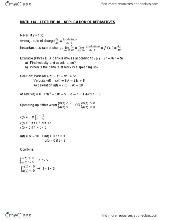 MATH114 Lecture Notes - Lecture 16: Chain Rule, Light Beam, Marginal Cost cover image