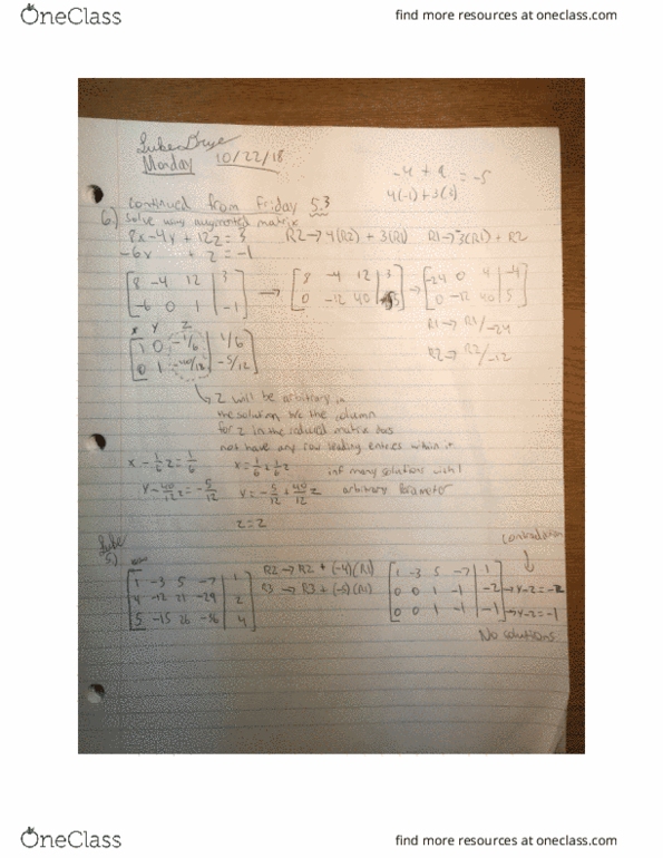 MATH-M 118 Lecture 25: MATH-M 118 Chapter 5.3- Matrices and Arbitrary Parameters cover image