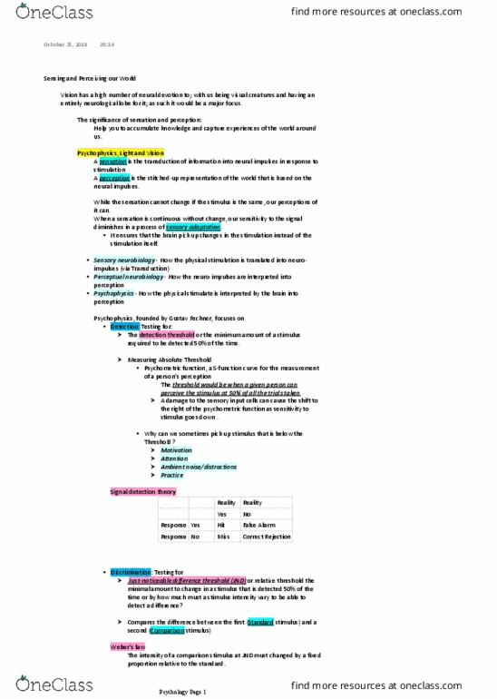 PSYO 1011 Chapter Notes - Chapter 4: Gustav Fechner, Detection Theory, Psychometric Function thumbnail