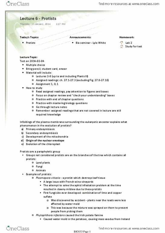 BIO153H5 Lecture Notes - Lecture 6: Foraminifera, Excavata, Gymnodinium thumbnail