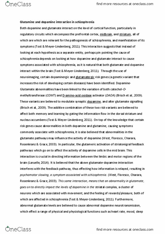 PSYC1004 Lecture Notes - Lecture 6: Dopamine Hypothesis Of Schizophrenia, Glutamine, Nucleus Accumbens thumbnail