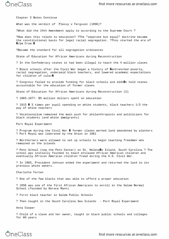 EDFD 221 Lecture Notes - Lecture 3: Port Royal Experiment, Fourteenth Amendment To The United States Constitution, Sea Islands thumbnail