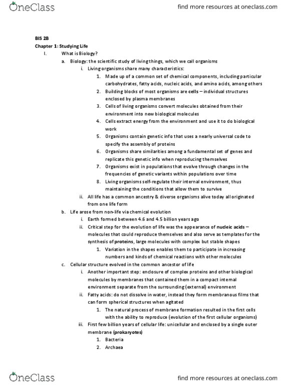 BIS 2B Chapter Notes - Chapter 1: Archaea, Photosynthesis, Anaerobic Respiration thumbnail