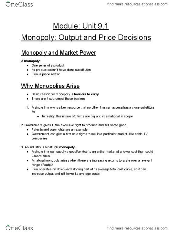 ECON 1B03 Lecture Notes - Lecture 29: Natural Monopoly, Demand Curve, Perfect Competition thumbnail