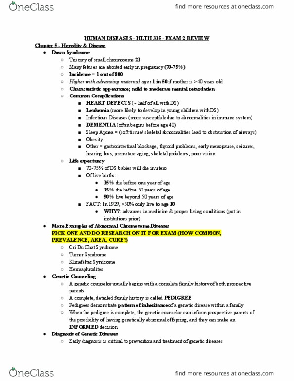 HLTH 335 Lecture Notes - Lecture 13: Klinefelter Syndrome, Turner Syndrome, Genetic Counseling thumbnail