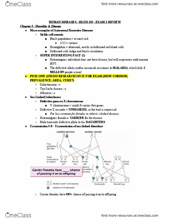 HLTH 335 Lecture Notes - Lecture 12: Sickle-Cell Disease, Galactosemia, Albinism thumbnail