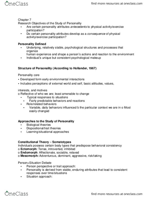 Kinesiology 2276F/G Lecture Notes - Lecture 19: Extraversion And Introversion, Neuroticism, 16Pf Questionnaire thumbnail