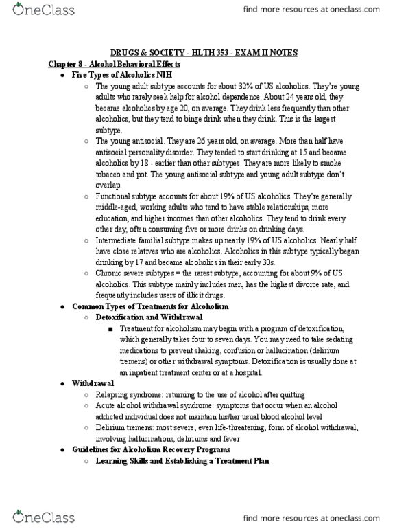 HLTH 353 Lecture Notes - Lecture 15: Delirium Tremens, Antisocial Personality Disorder, National Institutes Of Health thumbnail