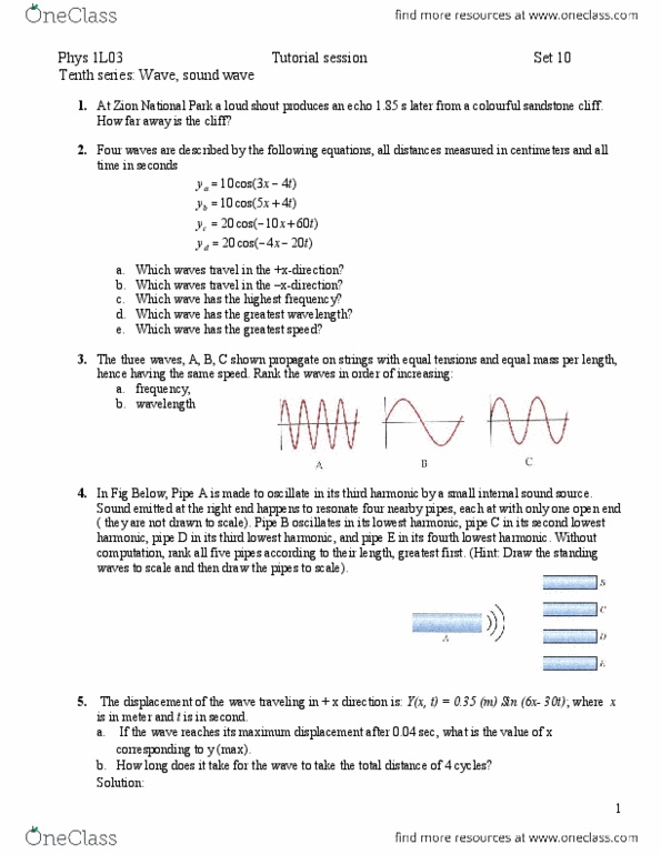 PHYSICS 1L03 Lecture Notes - Wavenumber, Fundamental Frequency, Electronic Oscillator thumbnail