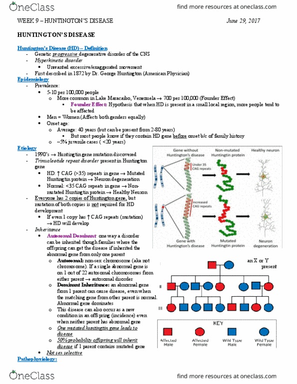KIN242 Lecture 9: KIN242 WEEK 9 - HUNTINGTONS DISEASE thumbnail