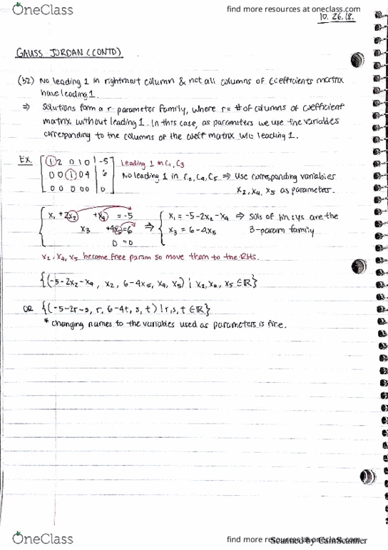 Mathematics 1229A/B Lecture 18: Gauss-Jordan Notes Contd cover image