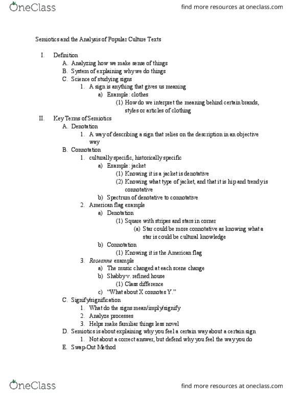 MAC 143 Lecture Notes - Lecture 18: Semiotics, Connotation, Denotation cover image