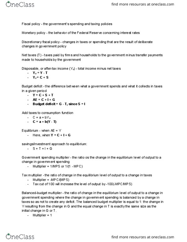 01:220:103 Chapter Notes - Chapter 9: Fiscal Multiplier, Monetary Policy, Tax Cut thumbnail