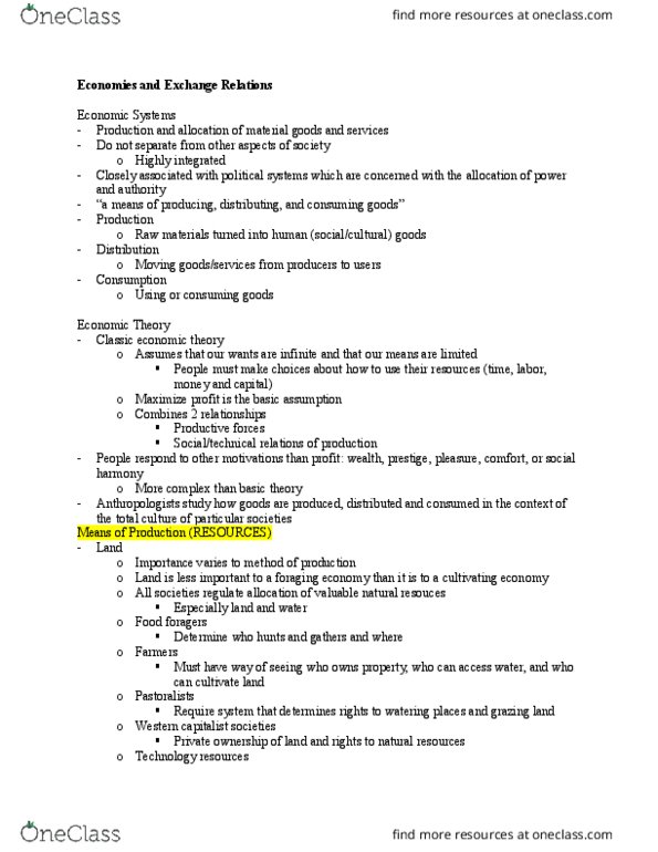 ANTH 260 Lecture Notes - Lecture 3: Productive Forces, Complex Number, Black Market thumbnail