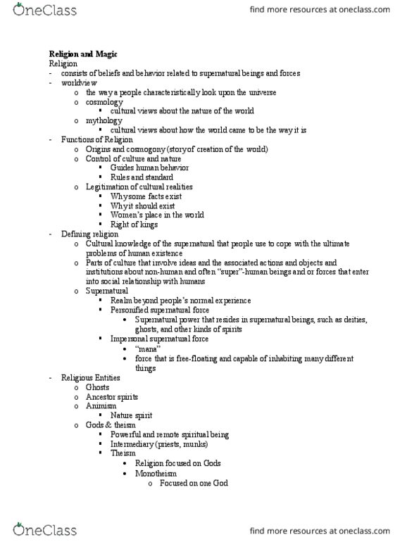 ANTH 260 Lecture Notes - Lecture 7: Theism, Cosmogony, Liminality thumbnail