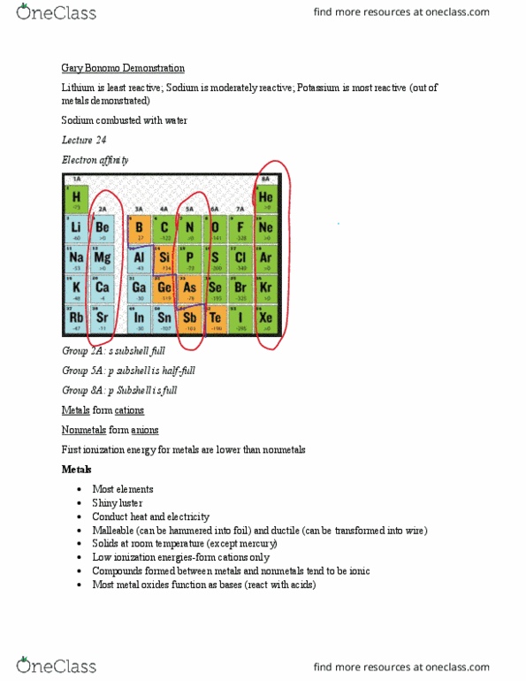 CHE 106 Lecture Notes - Lecture 27: Electron Affinity, Polonium, Tellurium cover image