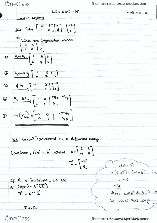 MAT133Y5 Lecture 15: Continuation of matrix inverse and linear algebra cover image
