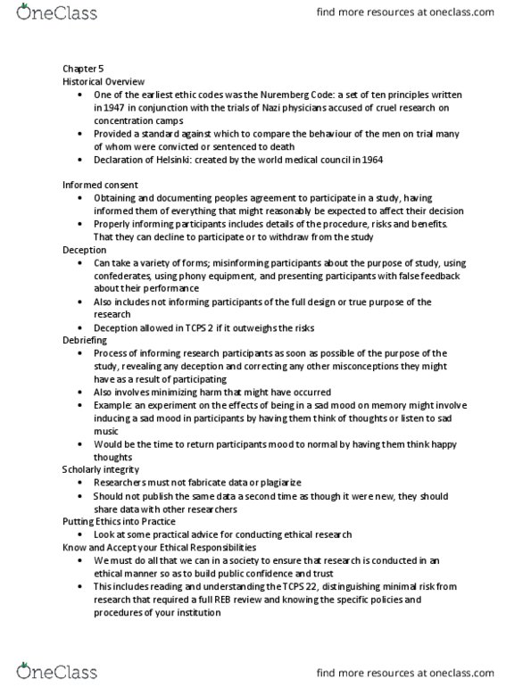 KINE 2049 Chapter Notes - Chapter 5: Nuremberg Code, Talking Point thumbnail