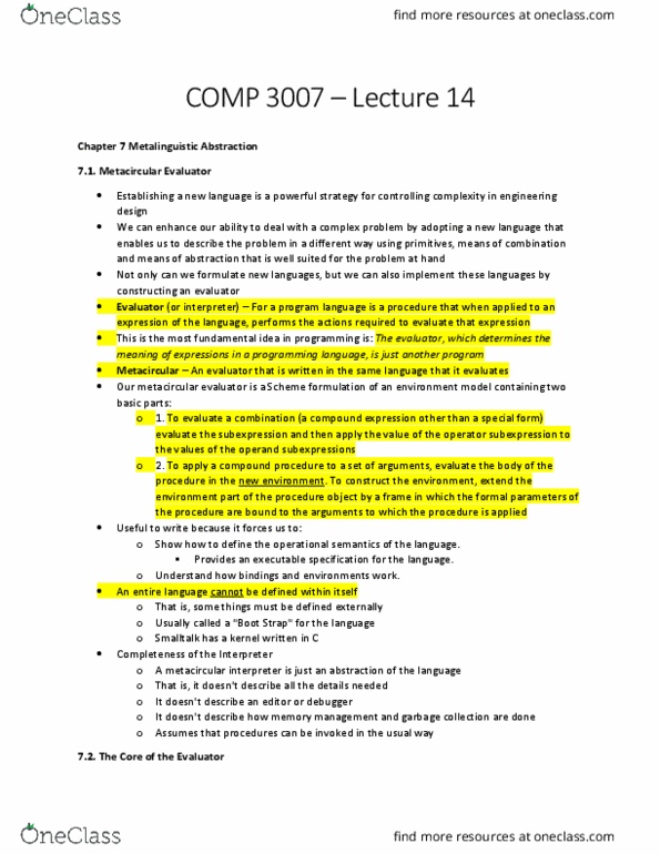 COMP 3007 Lecture Notes - Lecture 14: Operational Semantics, Operand, Eval thumbnail