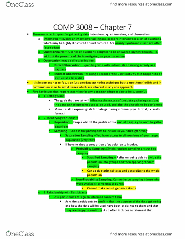 COMP 3008 Chapter Notes - Chapter 7: Simple Random Sample, Stratified Sampling, Convenience Sampling thumbnail