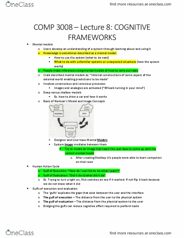 COMP 3008 Lecture Notes - Lecture 8: Mental Models, Mental Model, Externalization thumbnail
