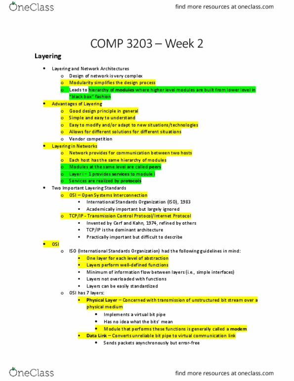 COMP 3203 Lecture Notes - Lecture 2: International Organization For Standardization, Network Layer, Internet Protocol Suite thumbnail