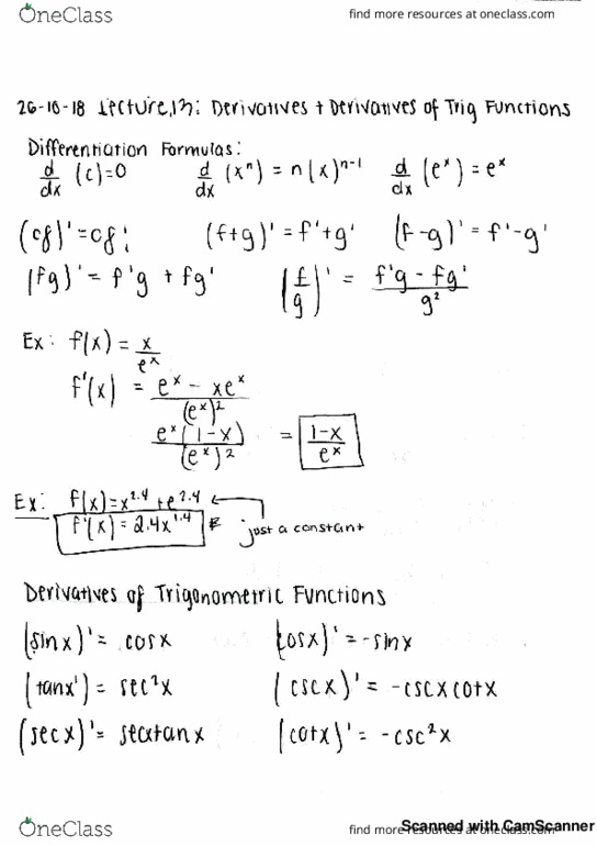 MATH 2A Lecture 13: Math 2A Lecture 13: More Derivatives and Derivatives of Trig Functions cover image