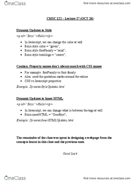 CMSC 122 Lecture Notes - Lecture 27: Javascript thumbnail