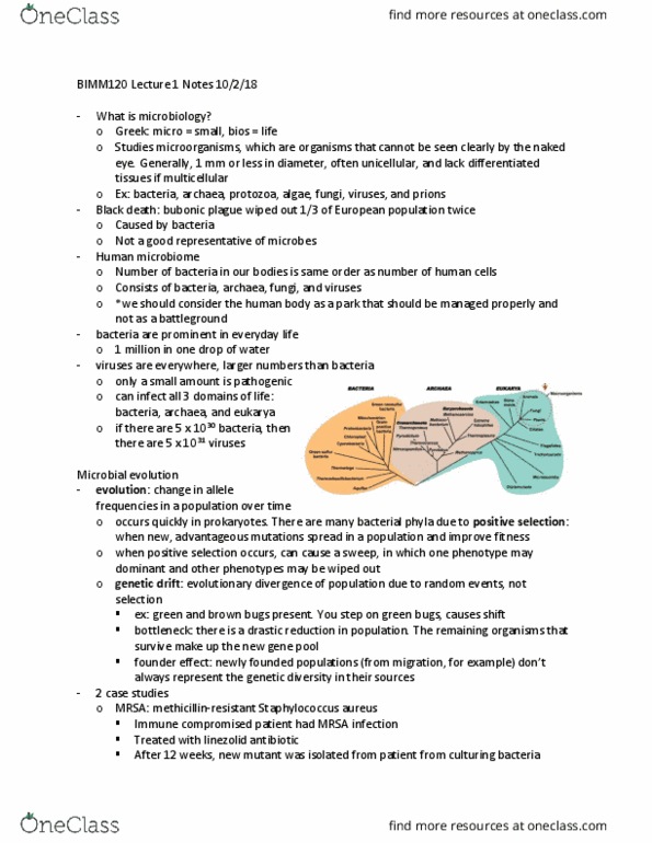BIMM 120 Lecture Notes - Lecture 1: Linezolid, Human Microbiota, Genetic Drift thumbnail