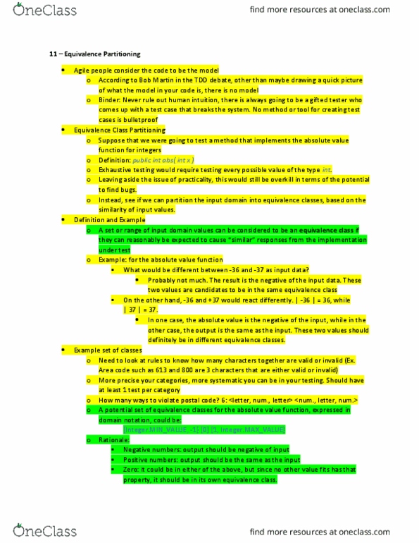 COMP 4004 Lecture Notes - Lecture 4: Equivalence Partitioning, Equivalence Class, Negation thumbnail