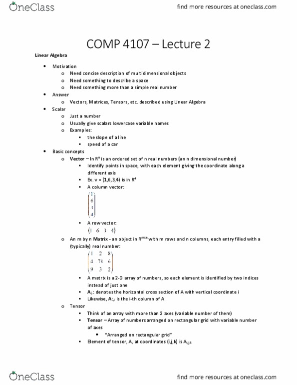 COMP 4107 Lecture Notes - Lecture 2: Row And Column Vectors, Linear Algebra, Mexican Peso thumbnail
