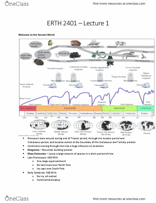ERTH 2401 Lecture Notes - Lecture 1: Proterozoic, Supercontinent, Crinoid thumbnail