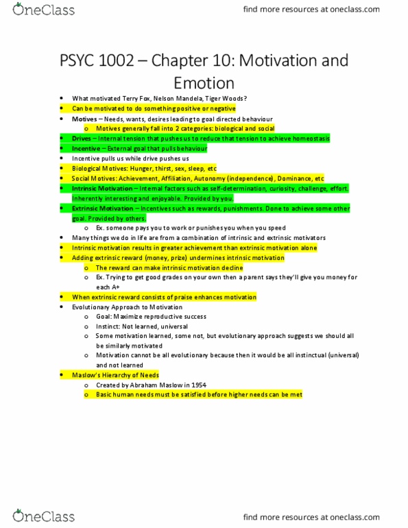 PSYC 1002 Lecture Notes - Lecture 3: Abraham Maslow, Tiger Woods, Motivation thumbnail