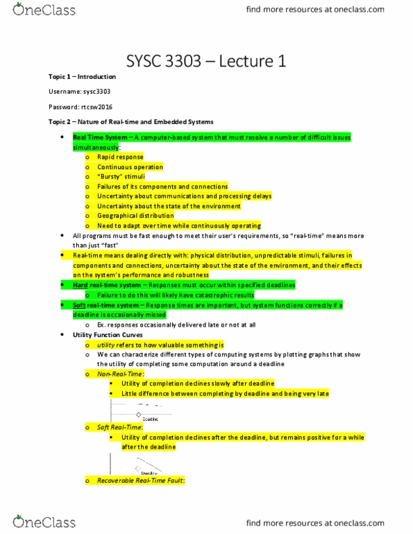 SYSC 3303 Lecture Notes - Lecture 1: Embedded System, Real-Time Computing, Computer Hardware thumbnail