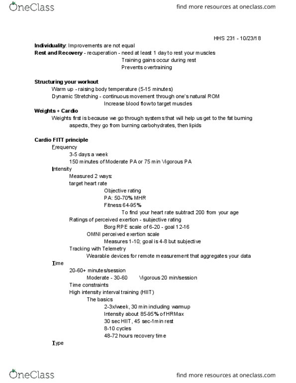 HHS 231 Lecture Notes - Lecture 10: Interval Training, Overtraining, Skipping Rope thumbnail