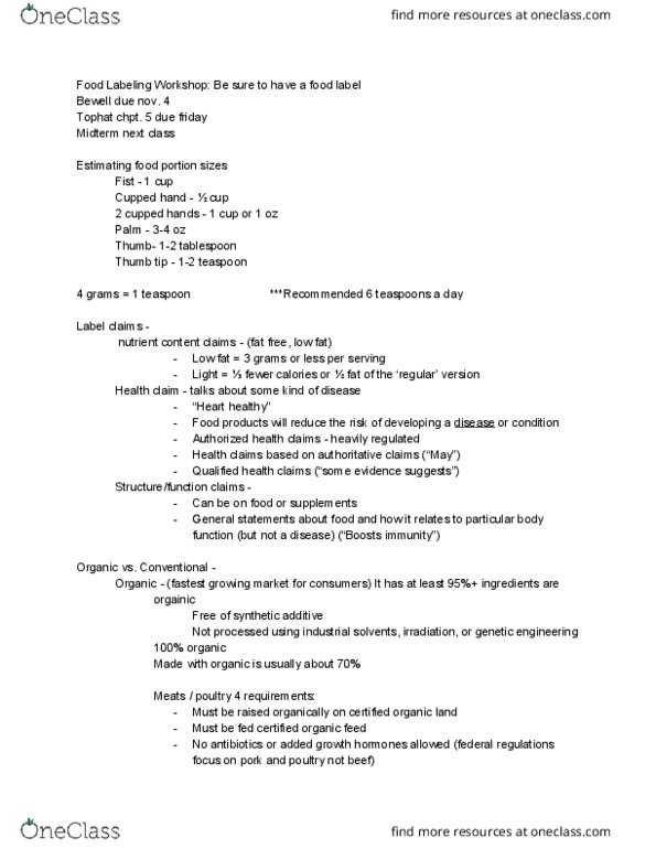 HHS 231 Lecture Notes - Lecture 11: Health Claim, Tablespoon, Sodium Bicarbonate thumbnail