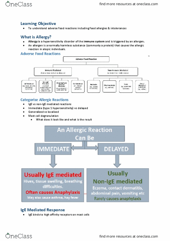 CAM202 Lecture Notes - Lecture 4: Type I Hypersensitivity, Food Allergy, Mast Cell thumbnail