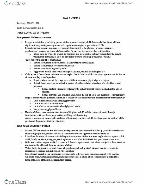 NSE 13A/B Lecture Notes - Lecture 3: Assault Causing Bodily Harm, Intimate Partner Violence, Assault thumbnail