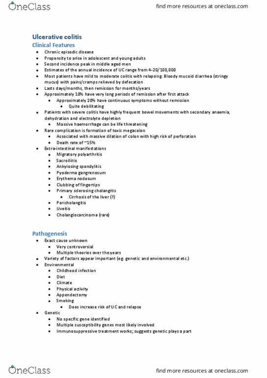 CAM202 Lecture Notes - Lecture 9: Pyoderma Gangrenosum, Erythema Nodosum, Ankylosing Spondylitis thumbnail