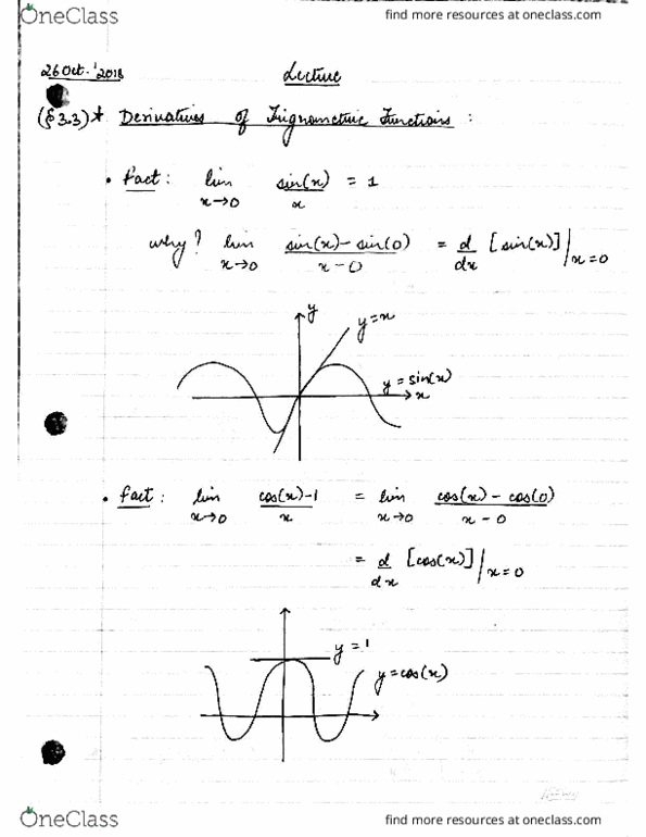 MAT135Y5 Lecture 15: MAT135 LECTURE 15-DERIVATIVES OF TRIGONOMETRY FUNCTIONS & CHAIN RULE cover image
