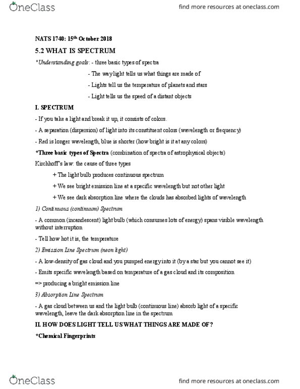 NATS 1740 Lecture Notes - Lecture 18: Neon Lighting, Photon cover image