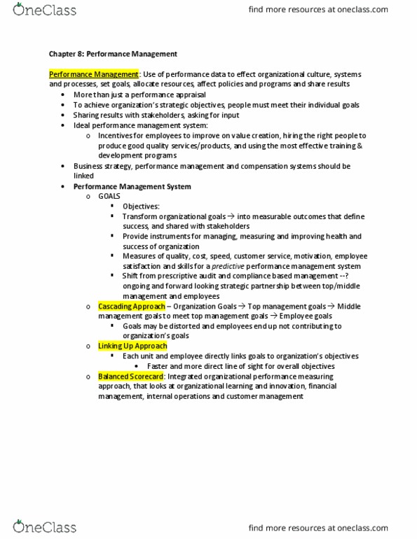 BU354 Chapter Notes - Chapter 8: Balanced Scorecard, Performance Appraisal, Organizational Learning thumbnail
