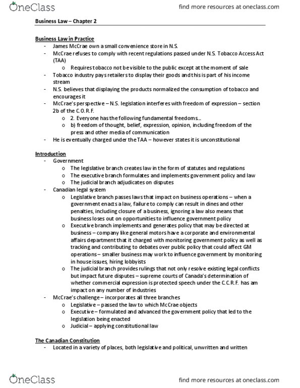 Management and Organizational Studies 2275A/B Chapter Notes - Chapter 2: Tobacco Industry, Convenience Store, Public Law thumbnail