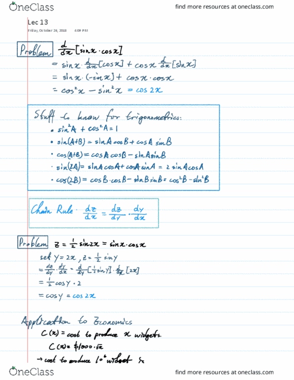 MAT 21A Lecture 14: derivatives 5 trigonomrtrics cover image
