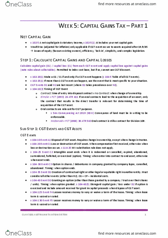 CLAW3201 Lecture Notes - Lecture 5: Intangible Asset, Conveyancing, Capital Expenditure thumbnail