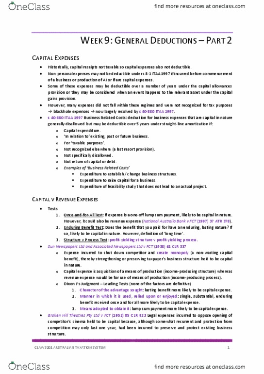 CLAW3201 Lecture Notes - Lecture 9: Dmg Media, Lump Sum, Capital Expenditure thumbnail