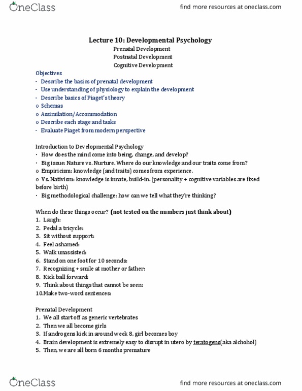 PSY 101 Lecture Notes - Lecture 10: Prenatal Development, Teratology, Empiricism thumbnail