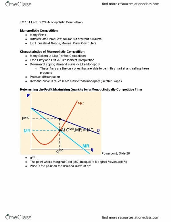 CAS EC 101 Lecture Notes - Lecture 23: Monopolistic Competition, Marginal Revenue, Demand Curve thumbnail