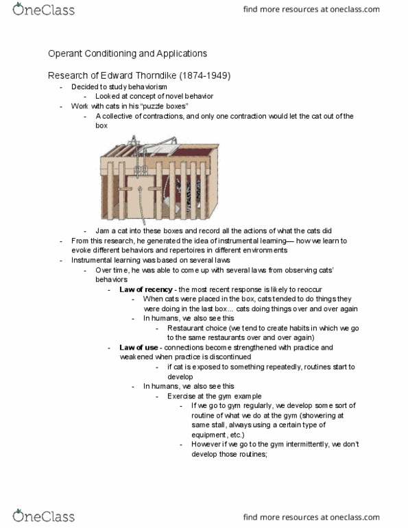 PSYCH 1 Lecture Notes - Lecture 8: Edward Thorndike, Operant Conditioning, Behaviorism thumbnail